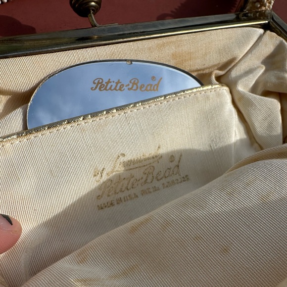 Vintage 1950’s Lumured Corde Petite Beaded Evening Purse IvoryFloral Embroidered - Picture 5 of 6